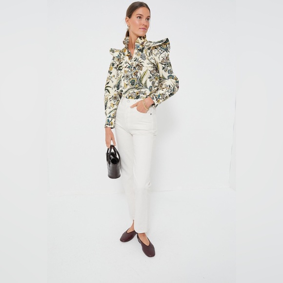 Tuckernuck Floral Ruffle Blouse - Cream and Green - Picture 7 of 16